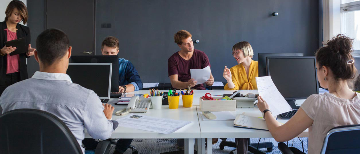 marketing team in office banner