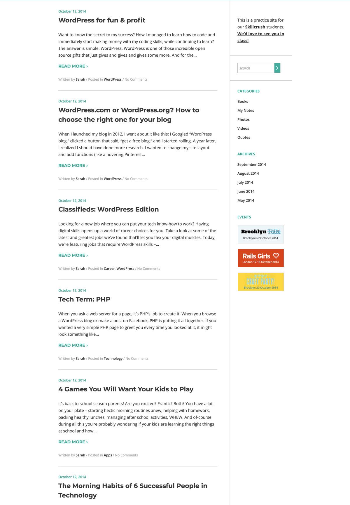 blog page screenshot with posts