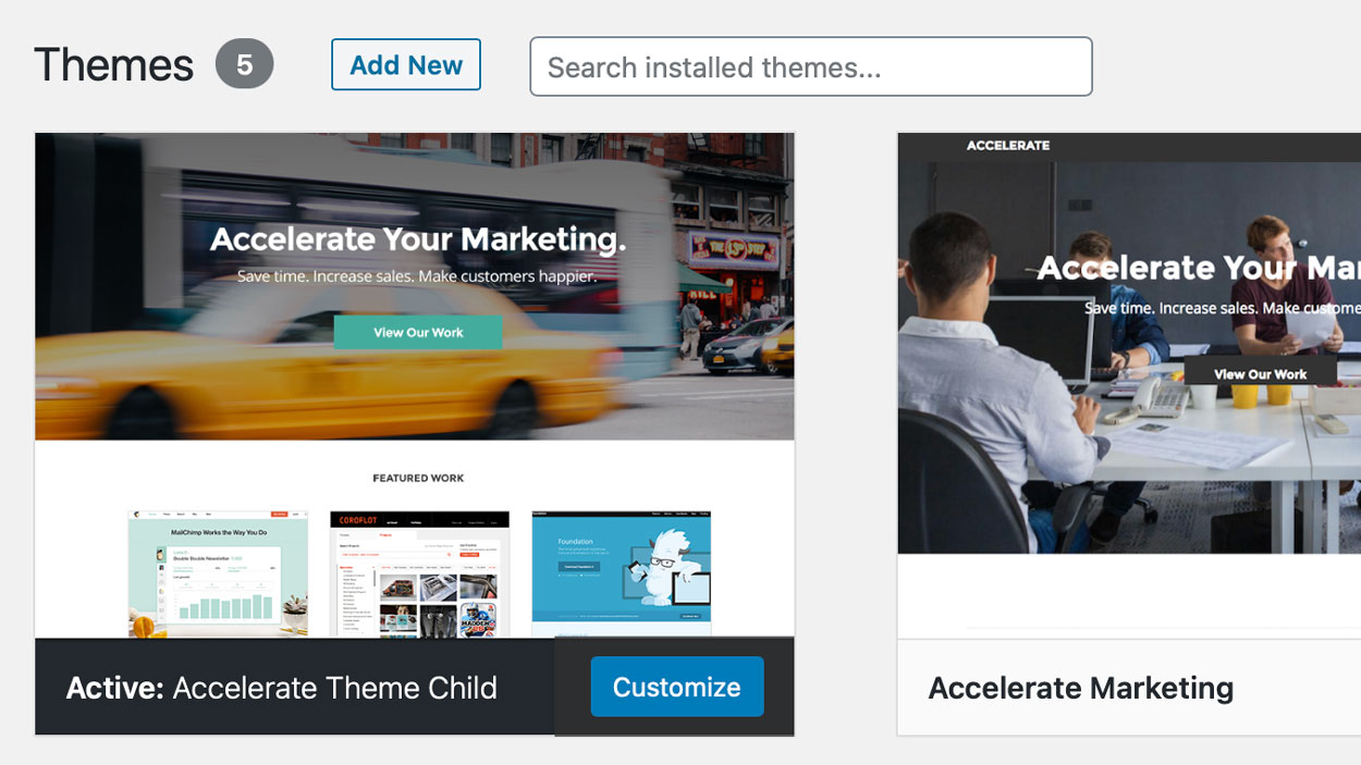 preview of theme image in wordpress appearance