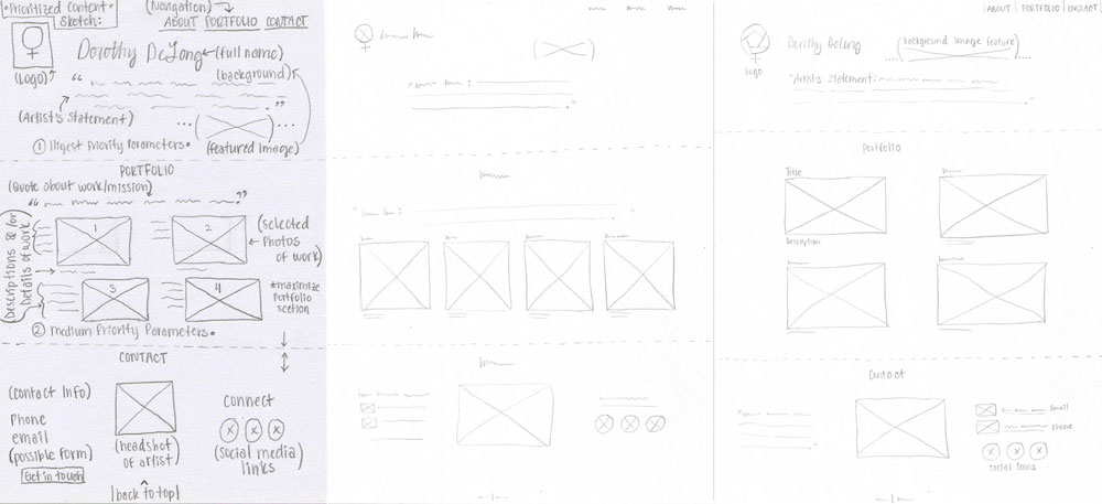 low fidelity wireframe pencil sketches