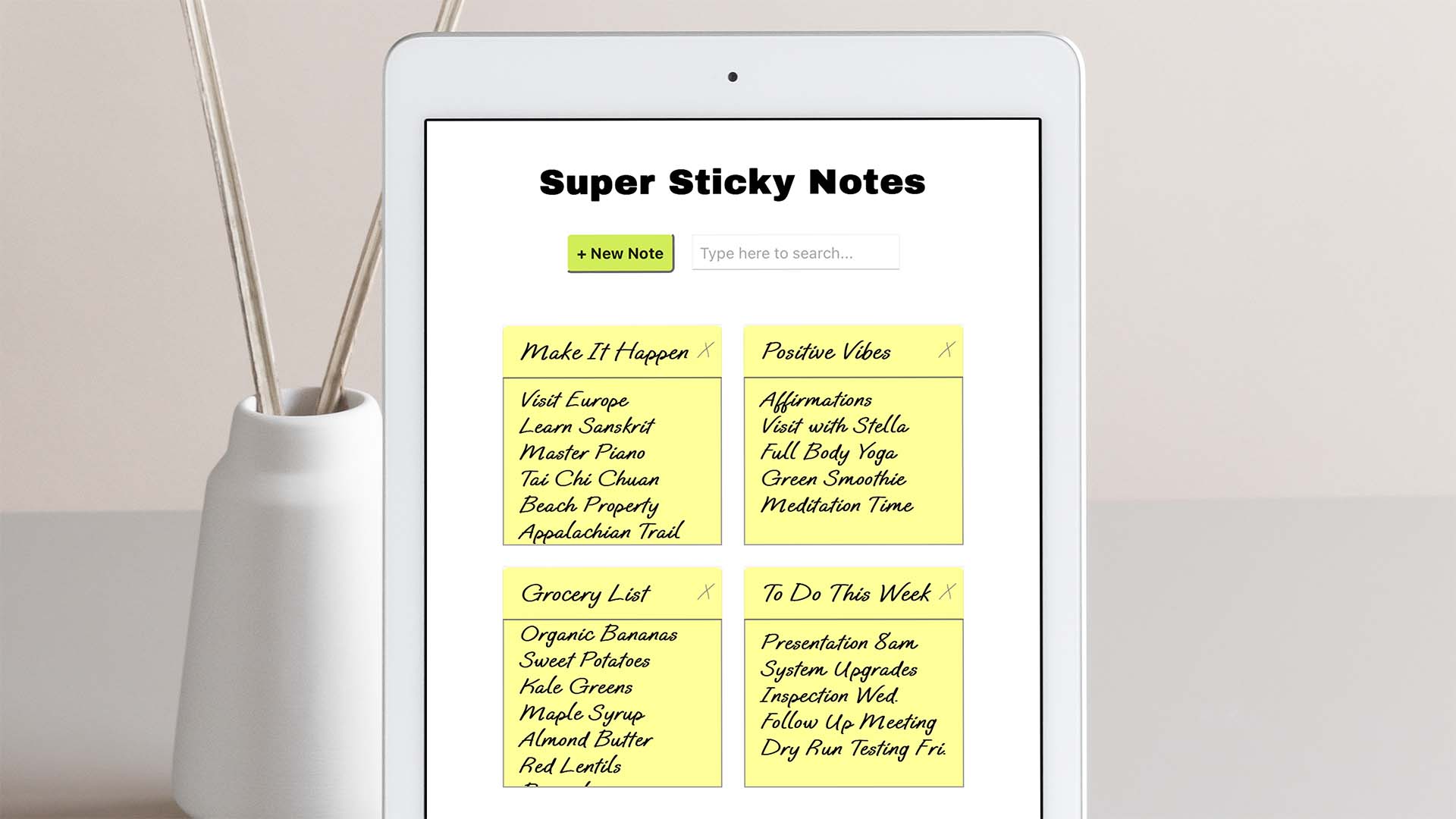 tablet with digitized sticky notes