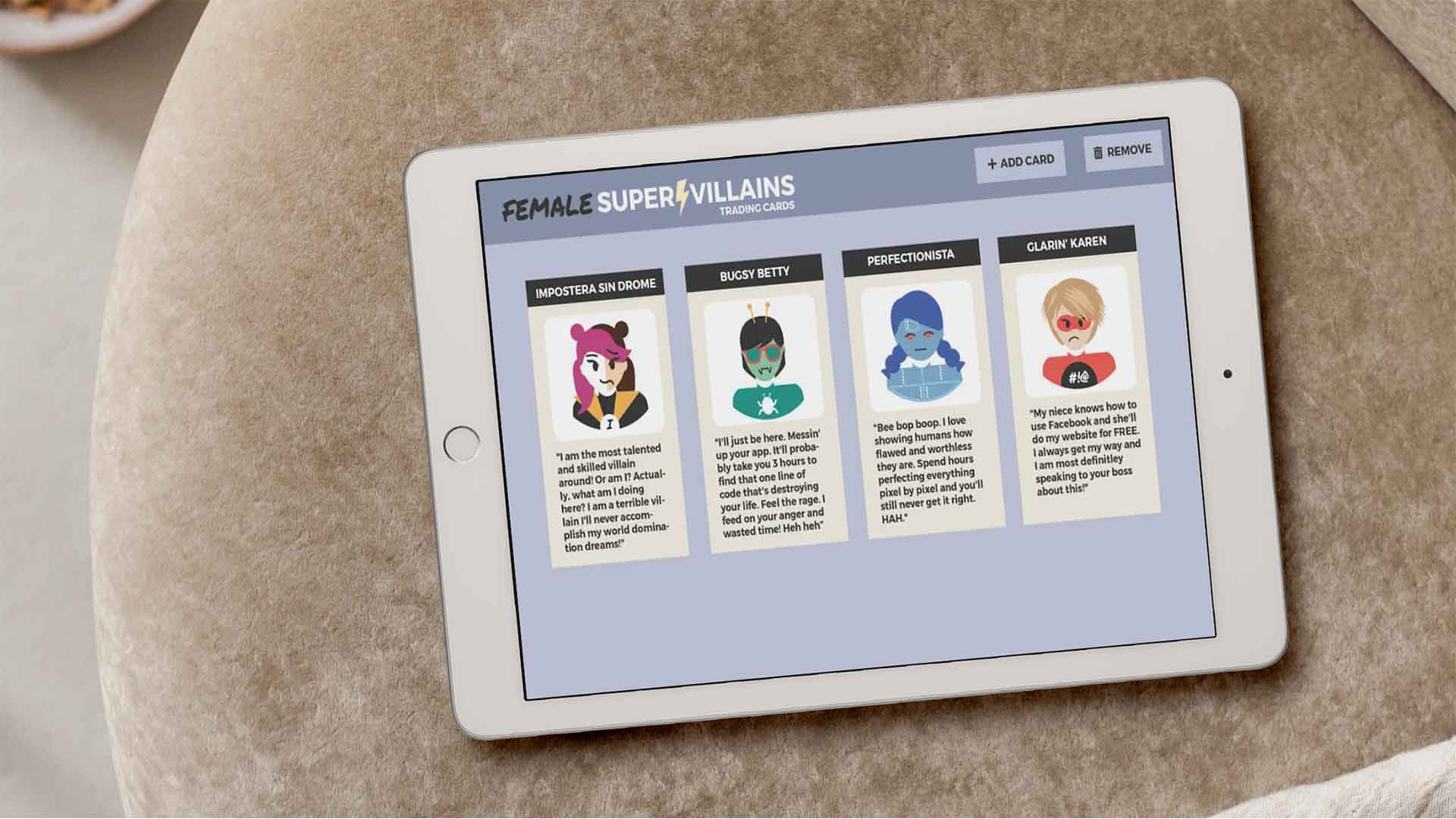 villain trading cards app